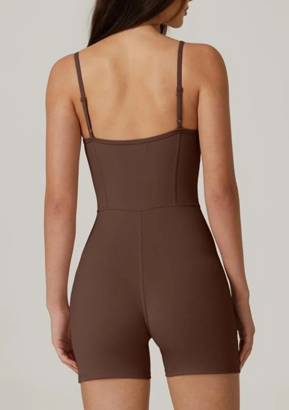 Sleeveless Loungewear Spaghetti Strap Short Length Jumpsuit Romper Brown S